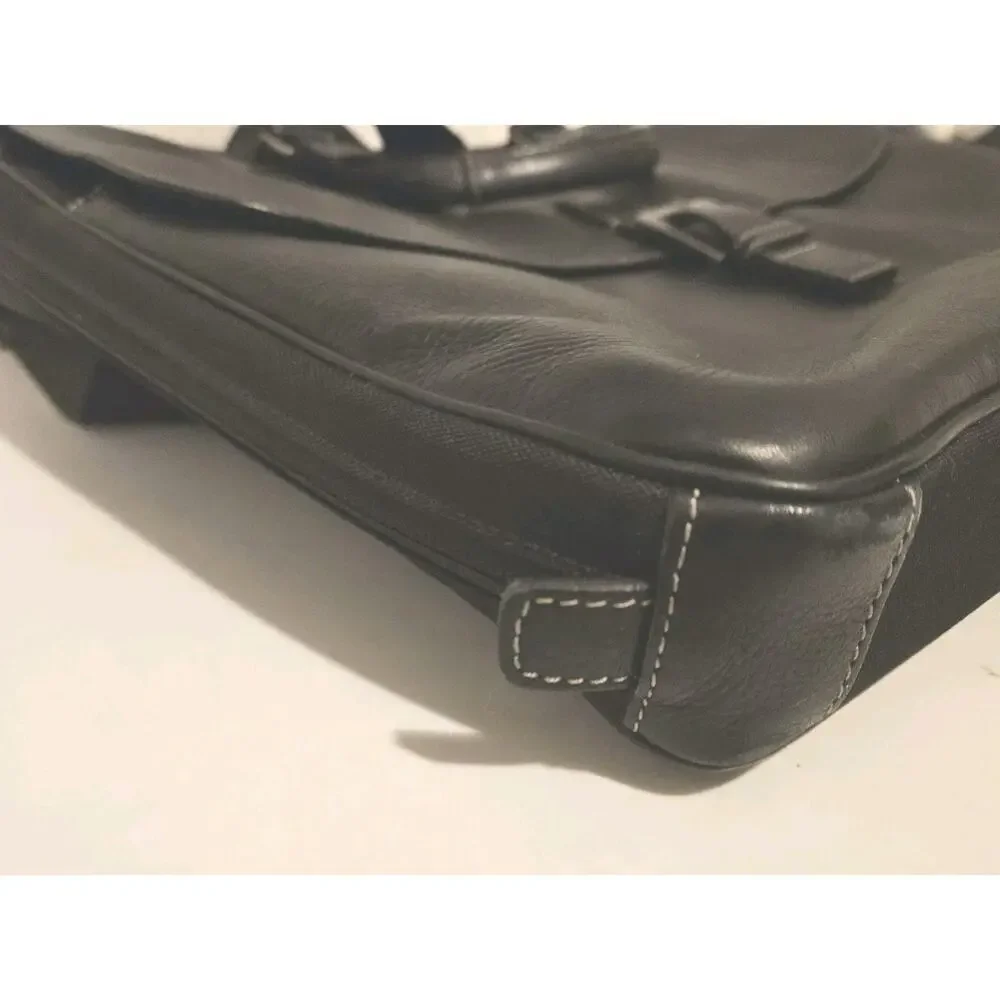 Boconi Black Tumbled Leather Messenger Laptop Bag 16x11x3.5